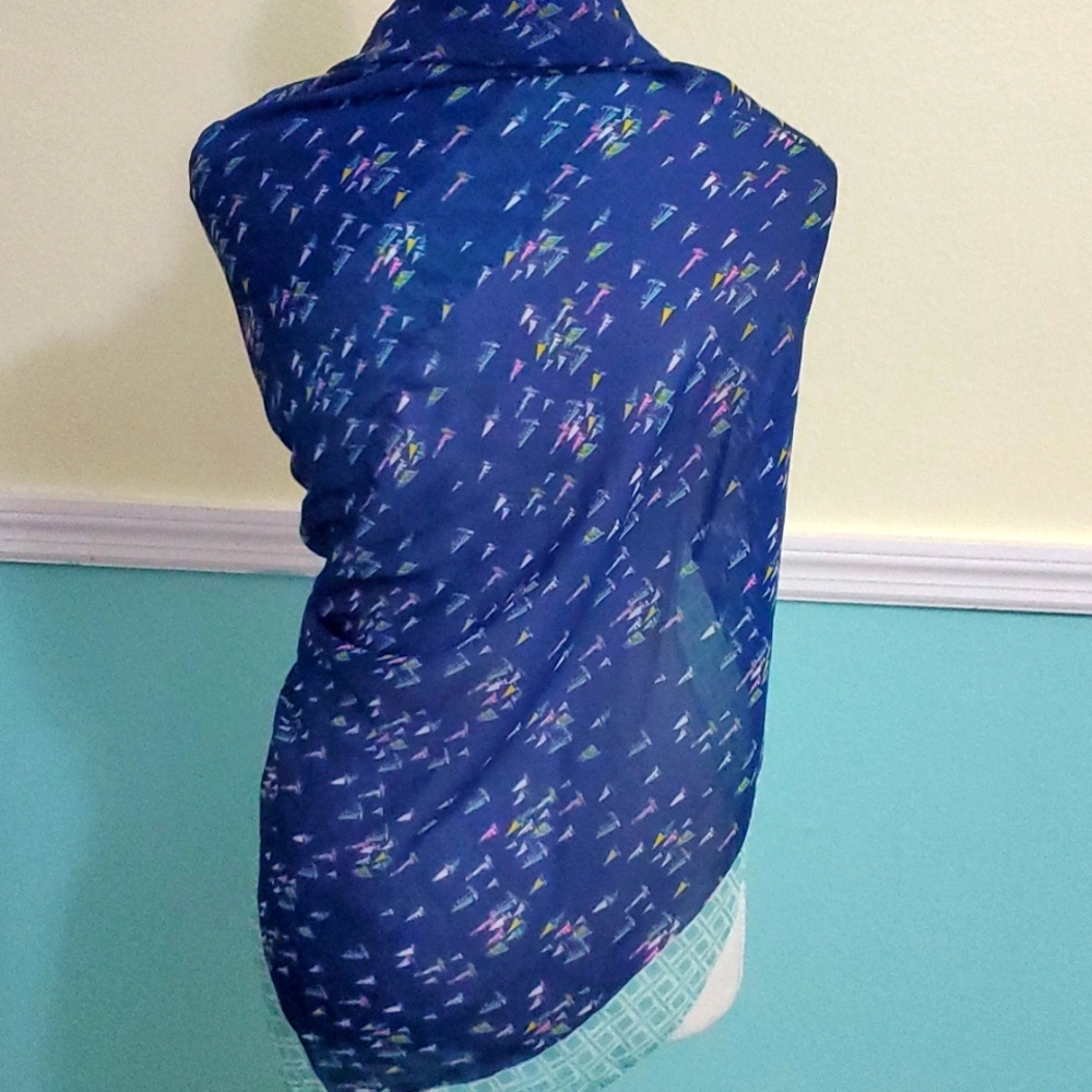 Liz Claiborne Blue & Teal Sailboats Print Square Scarf - Picture 6 of 6